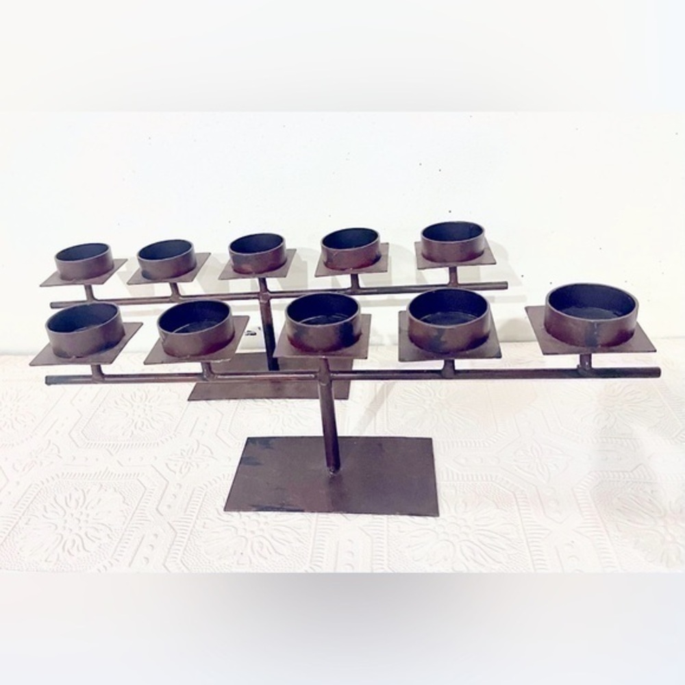 Set of 2 iron votive candleabras tablescape decor